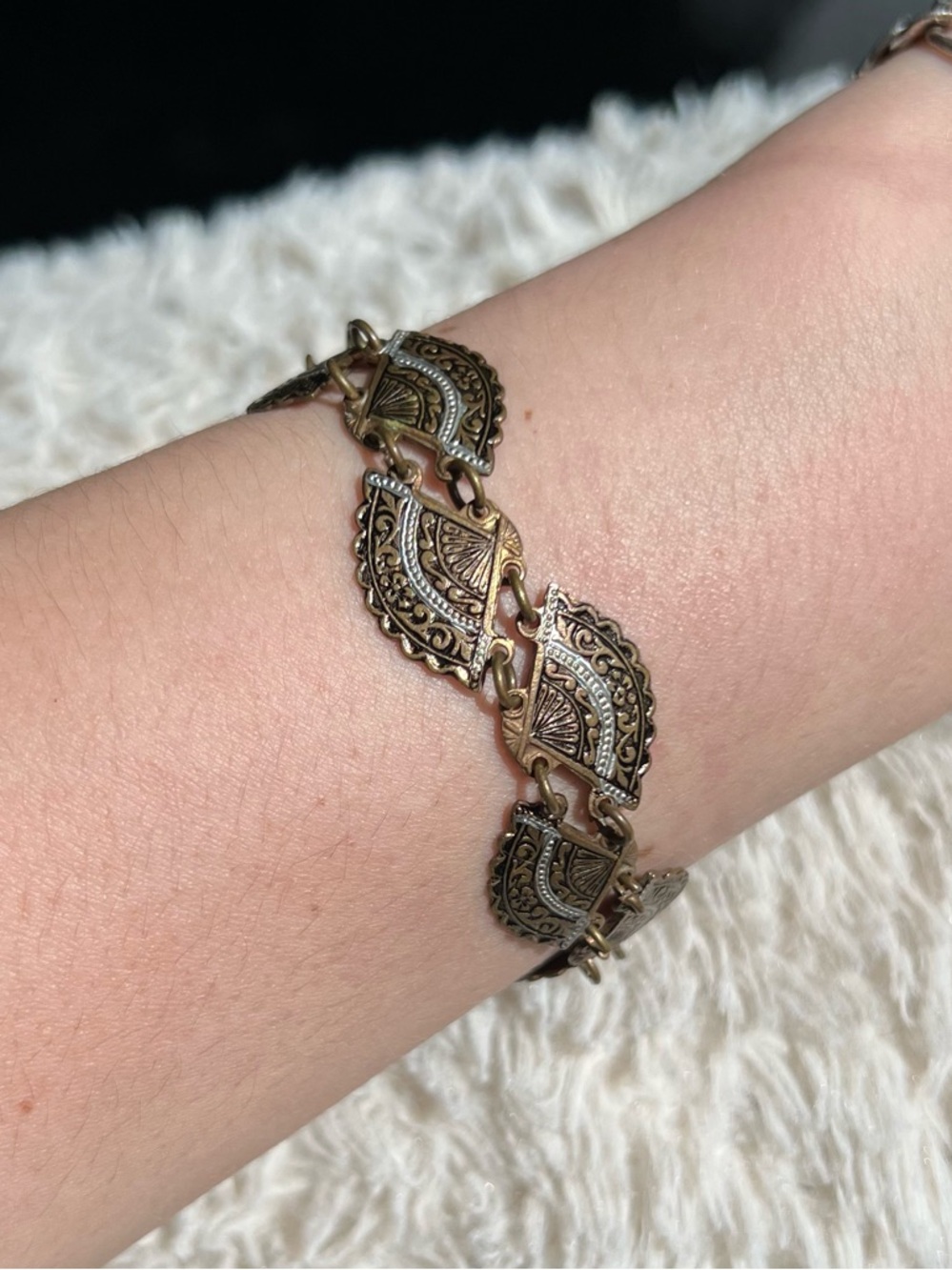 Vintage Damascene Fan Link Bracelet